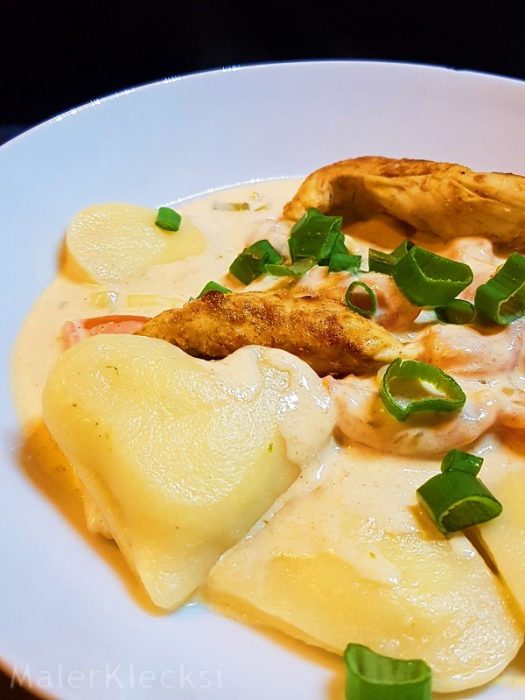 Herzchen Ravioli mit Hähnchenbruststreifen - MalerKlecksi