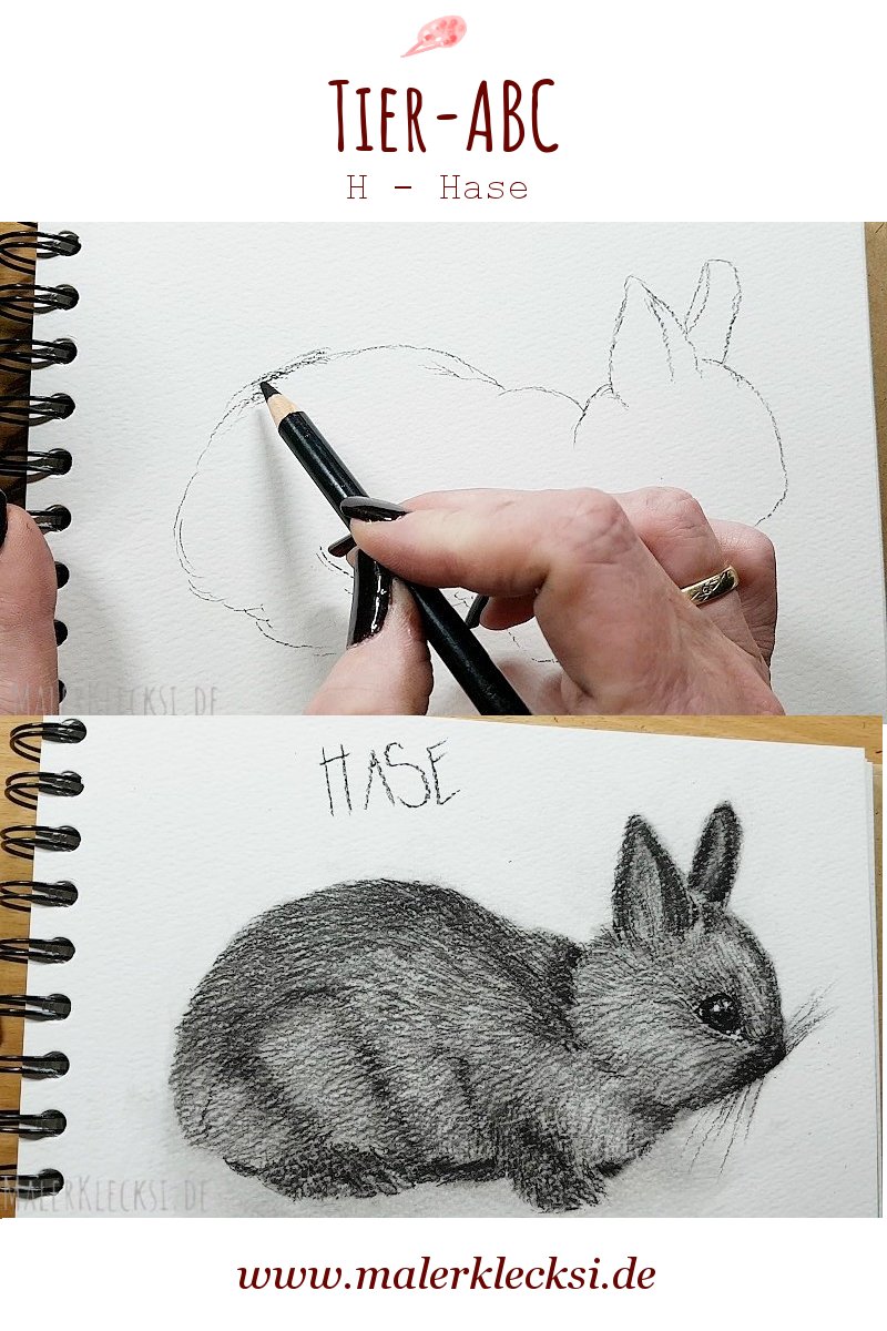 Hobbymaler Mitmach-Aktion das Tier-ABC. H- Hase ist dran. Kohlezeichnung. Für jeden zum Mitmachen.